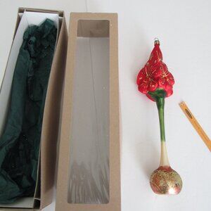Vintage Smith Hawken Blown Glass Large Red Amaryllis Christmas Ornament Flower